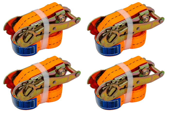 Set di quattro cinghie di trasporto UNITRAILER arancioni da 4 m/25 mm/1 t con tenditore
