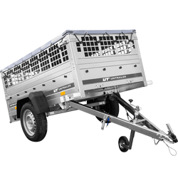 RIMORCHIO DA GIARDINO 200 KIPP CON RUOTA DI SOSTEGNO, FIANCHI IN RETE E TELO PIATTO GRIGIO